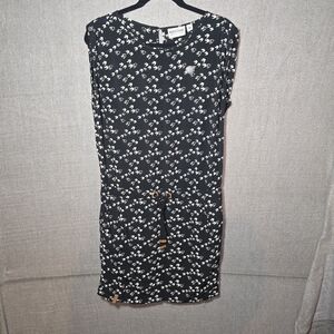 Naketano Black & Cream Sparrow Pattern Mini Dress Women's Size Medium